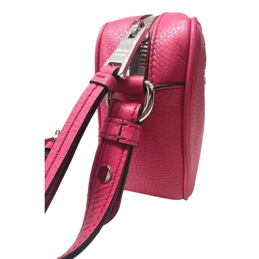 Prada Vitello Phenix Pink Leather Silver Logo Small Camera Crossbody Bag | Studio Nafay