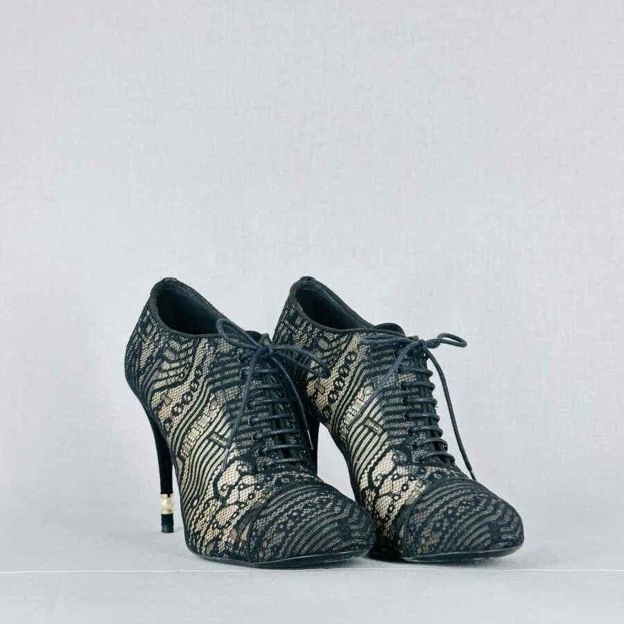 CHANEL Lace Up Black Mesh Size EU 40.5 Booties | Studio Nafay