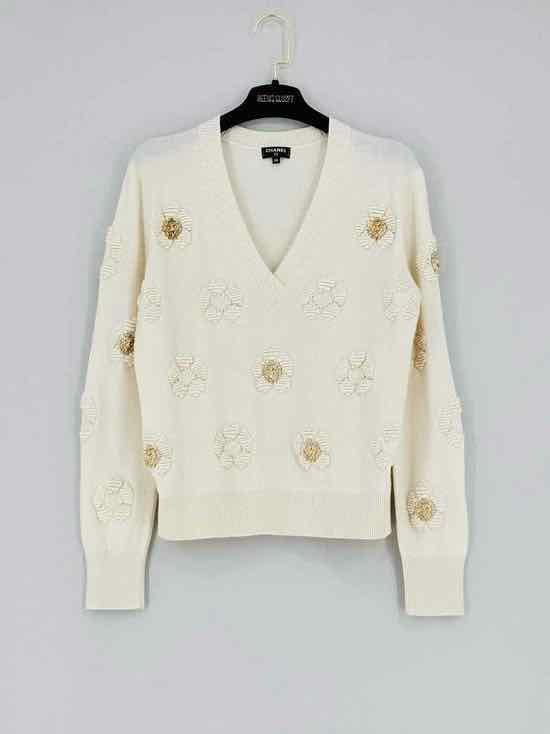 CHANEL Lion Embellieshed Cream Size US 6 Jumper | Studio Nafay