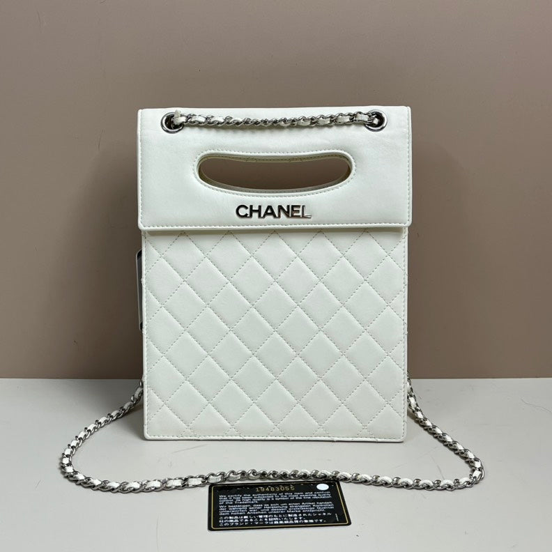 Chanel Lambskin White Way Chain Bag Medium Quilted Handbag | Studio Nafay