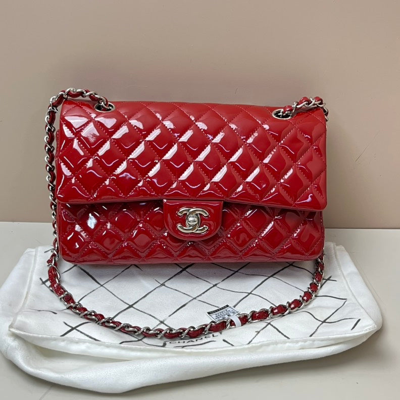 Chanel Patent Leather Red Classic Double Flap Bag Medium | Studio Nafay