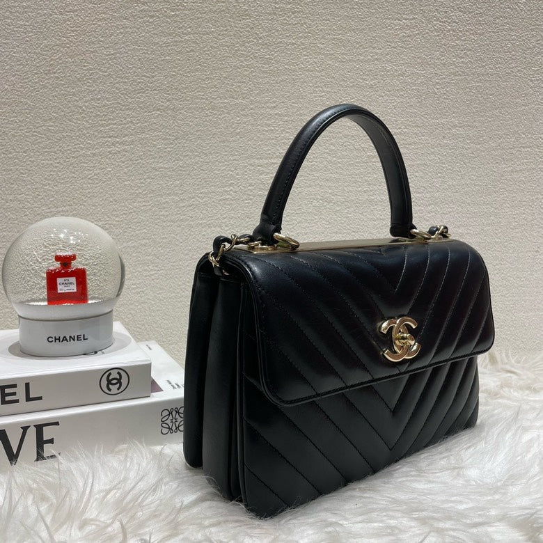 Chanel Trendy CC V Black Leather Top Handle Bag | Studio Nafay
