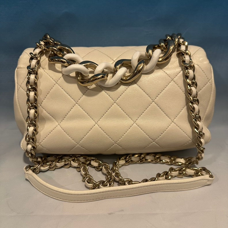 Chanel Quilted Flap Bag Ivory Shoulder Bag | Studio Nafay