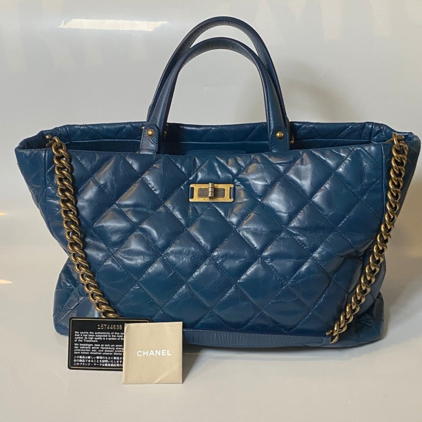 Chanel Leather Quilted Blue Tote