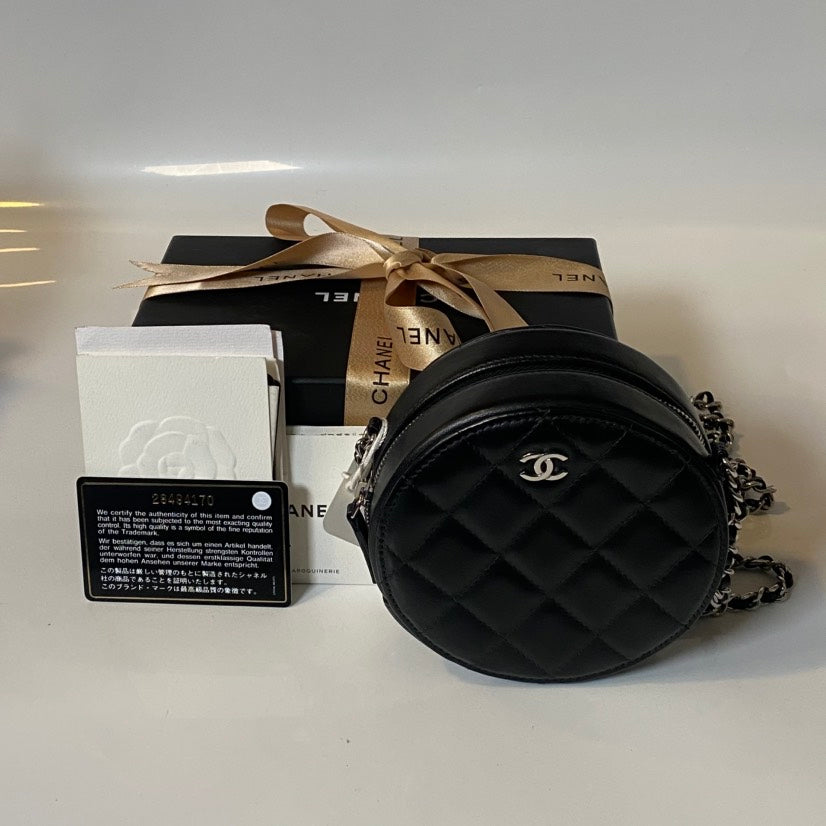 Chanel Round Cake Bag Black Leather Crossbody | Studio Nafay