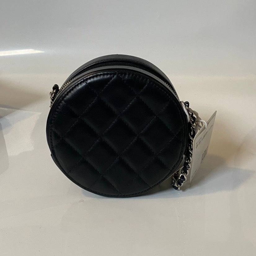 Chanel Round Cake Bag Black Leather Crossbody