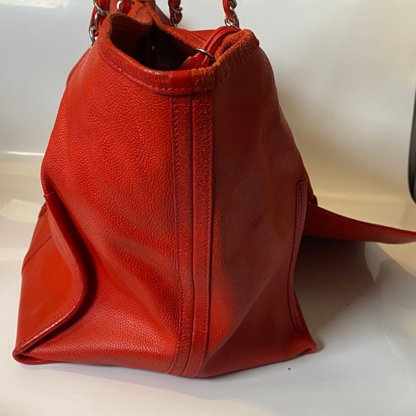 Chanel Leather Red Shopping Tote