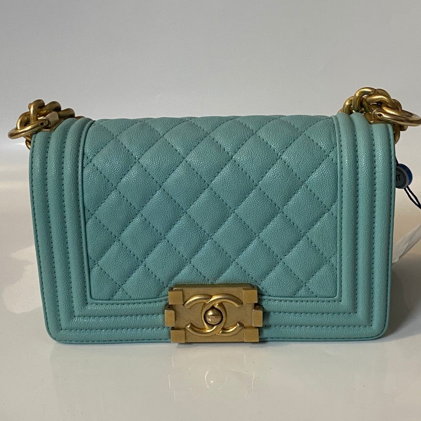 Chanel Boy Bag Mint Blue Quilted Leather Crossbody | Studio Nafay
