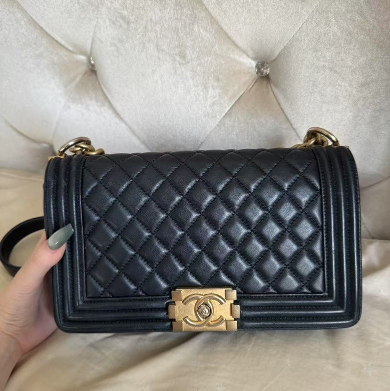 Chanel Le Boy Medium Black Cowhide Leather Shoulder Bag | Studio Nafay