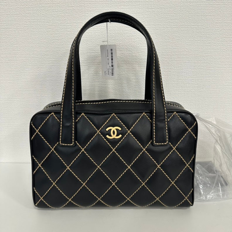 Chanel Wild Stitch Black Leather Handbag Medium Size | Studio Nafay