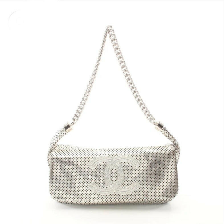 Chanel White Punching Leather Chain Shoulder Bag - Medium Size | Studio Nafay