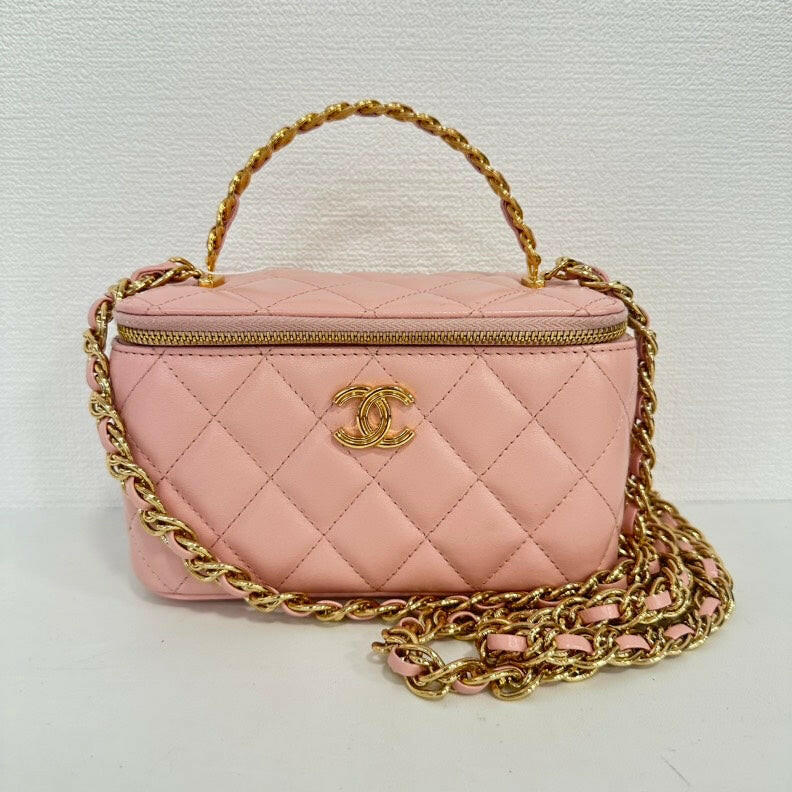 Chanel Lambskin Pink -Way Top Handle Vanity Case with Gold Hardware | Studio Nafay