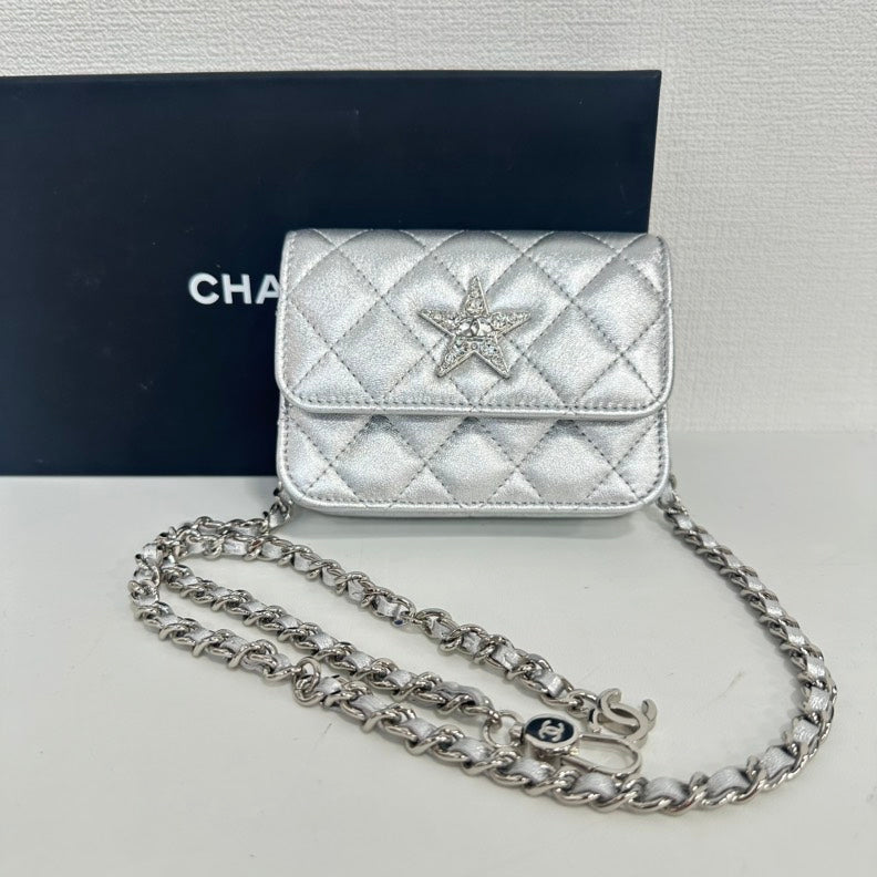Chanel Lambskin Mini Star Chain Belt Bag in Silver