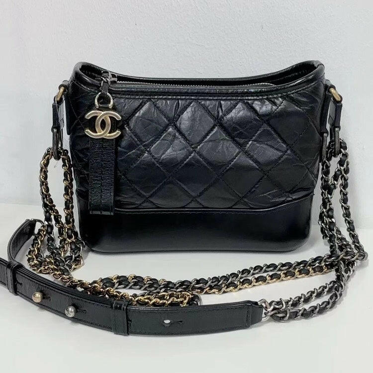 Chanel Gabrielle Black Quilted Leather Bag With Chain Straps | Studio Nafay