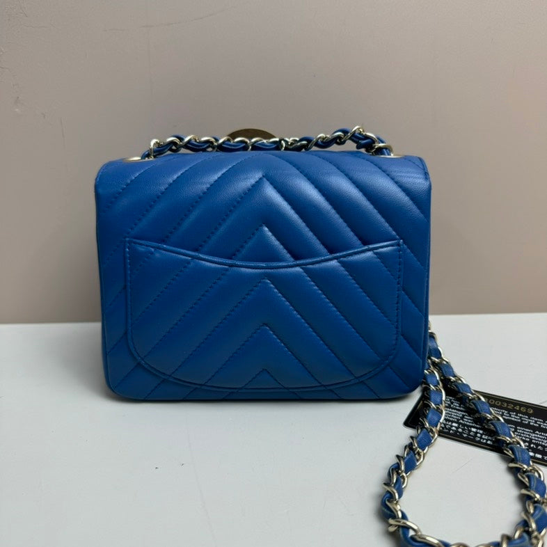 Chanel Flap Mini Leather Lambskin Blue Crossbody