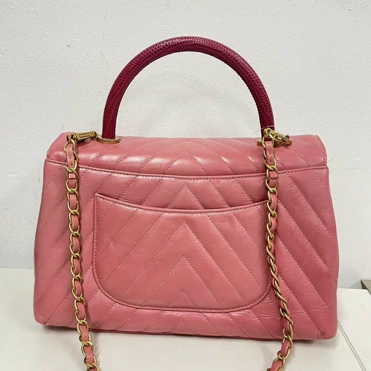 Chanel Coco Handle Bag Pink Quilted Leather with Burgundy Handle and Gold-Tone Hardware | Studio Nafay