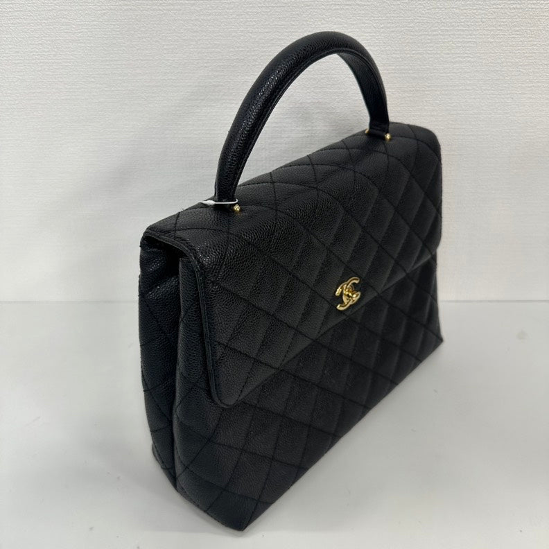 Chanel Caviar Leather Kelly Top Handle Bag Black Medium
