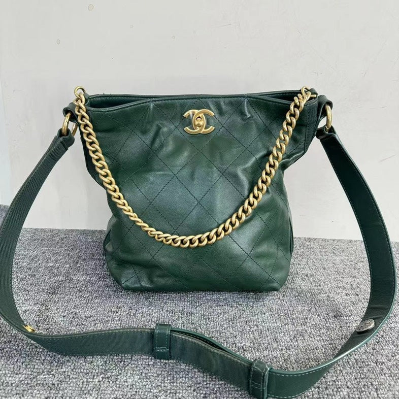 Chanel Two Ways Green Leather Quilted Bag Medium Size | Studio Nafay