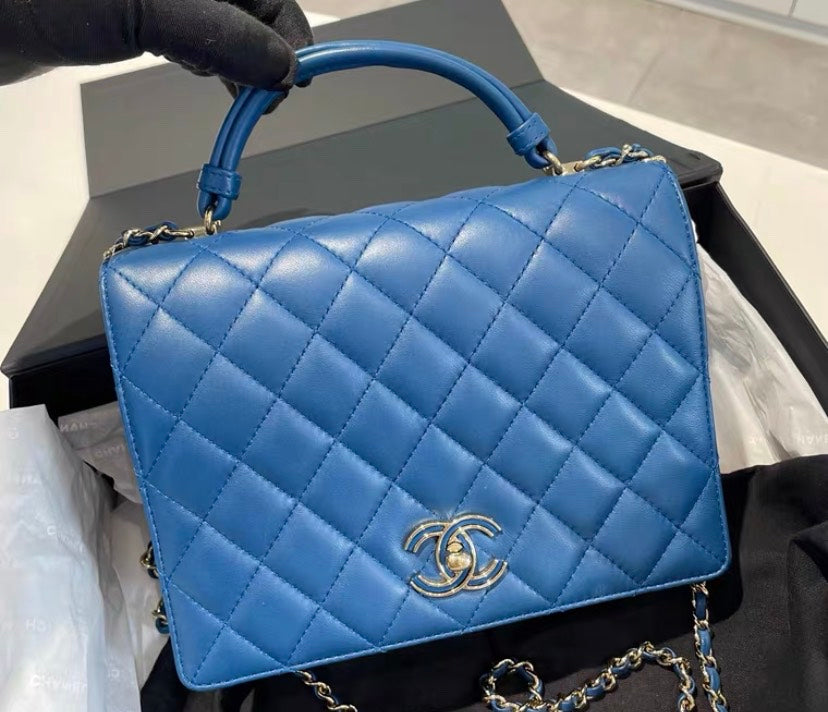 Chanel Quilted Blue Leather Crossbody Bag Small | Studio Nafay