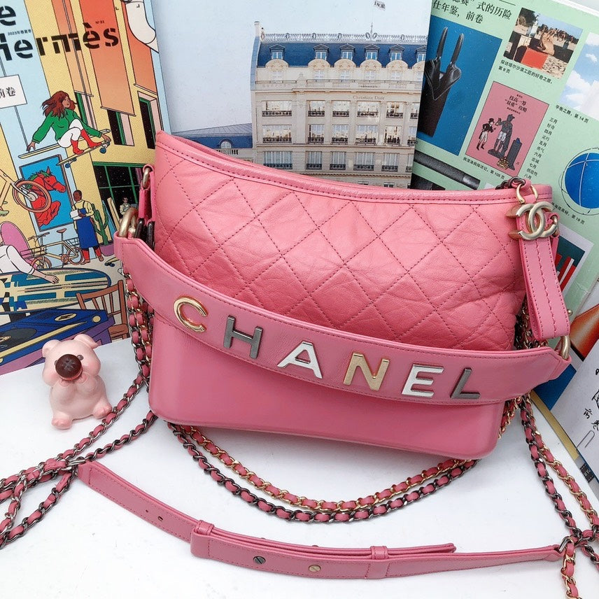Chanel Pink Leather Quilted Shoulder Bag Medium Chain Strap | Studio Nafay