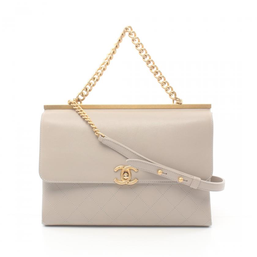 Chanel Matelasse Rue Cambon Chain Shoulder Bag Gray Lambskin Gold Hardware WAY | Studio Nafay