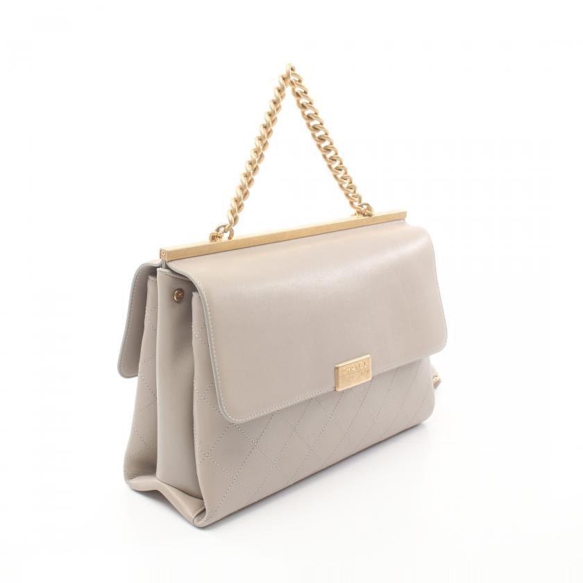 Chanel Matelasse Rue Cambon Chain Shoulder Bag Gray Lambskin Gold Hardware WAY