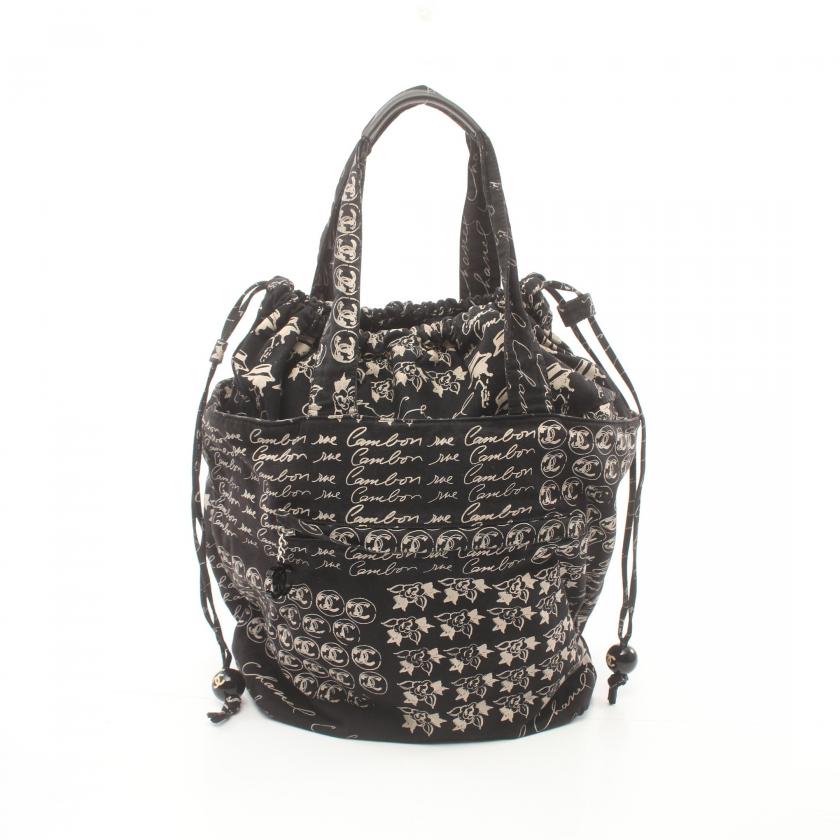 Chanel Coco Mark Camellia Black Ivory Canvas Tote Bag Handbag | Studio Nafay