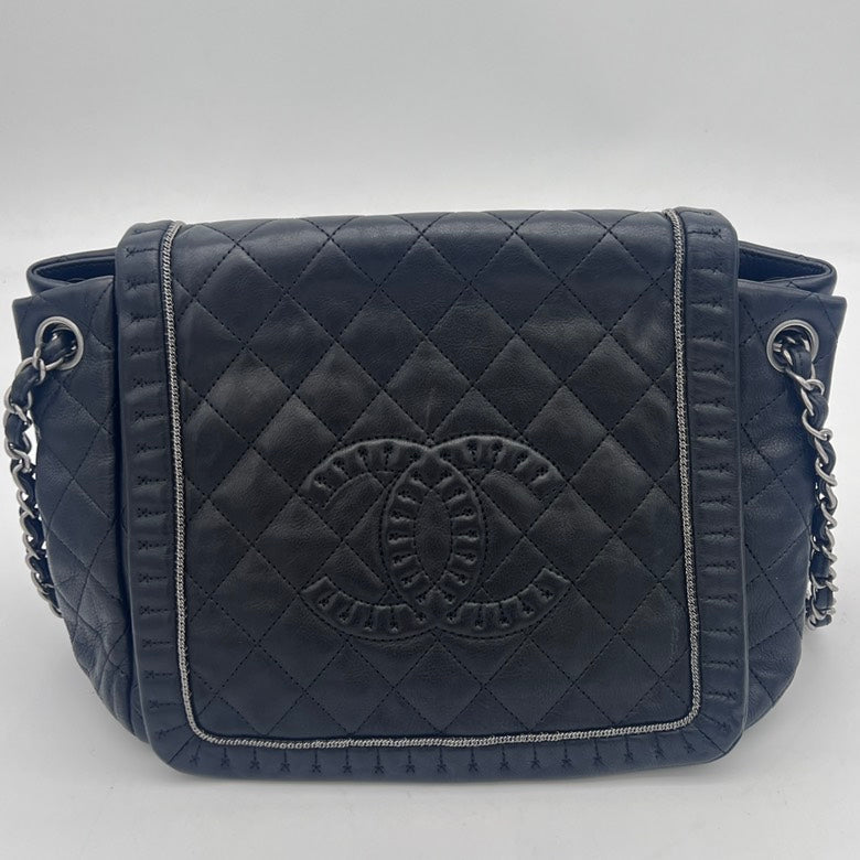 Chanel Black Leather Quilted Chain Shoulder Bag Medium Size | Studio Nafay