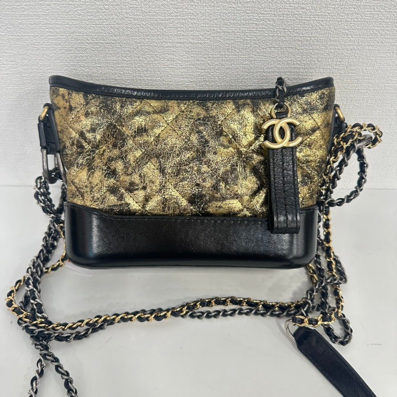 Chanel Gabrielle Small Black Gold Leather Chain Bag | Studio Nafay