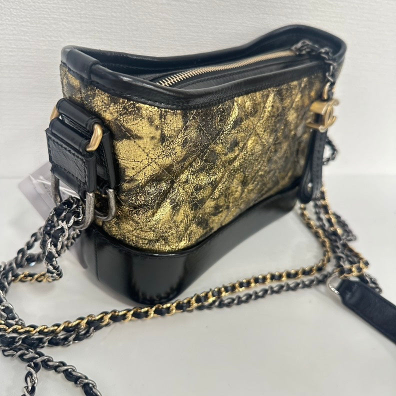 Chanel Gabrielle Small Black Gold Leather Chain Bag