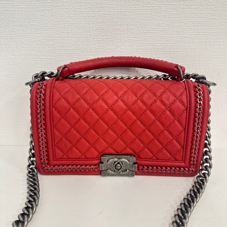 Chanel Boy Red Calfskin Top Handle way Bag | Studio Nafay