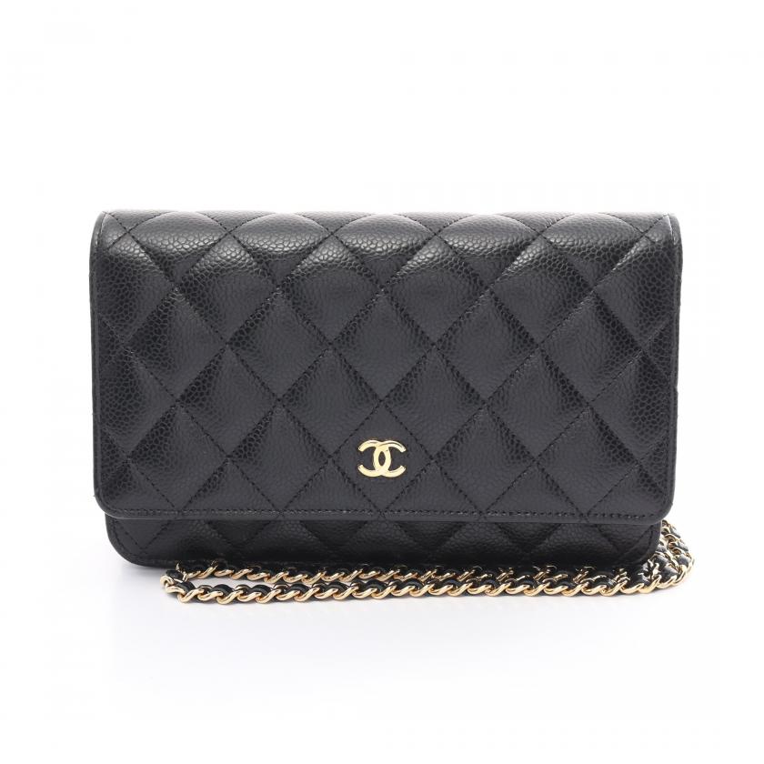 CHANEL Matelasse Black Caviar Leather Chain Wallet Gold Hardware | Studio Nafay