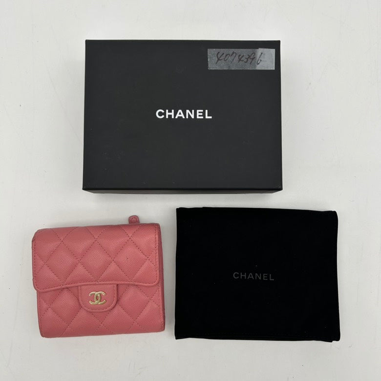 Chanel Pink Leather Quilted Clutch Wristlet With Logo and Original Dust Bag | Studio Nafay