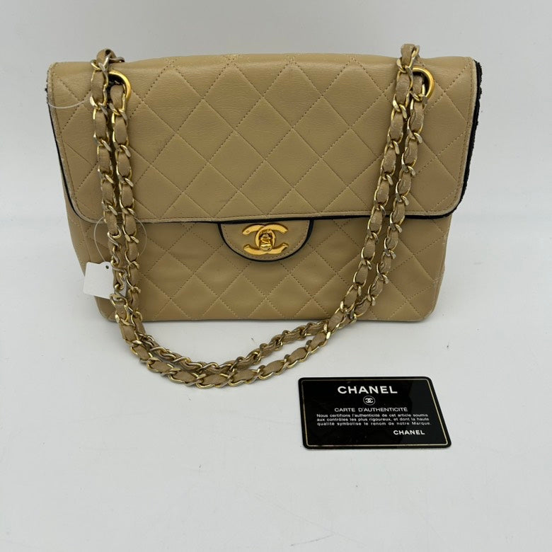 Chanel Beige Leather Quilted Shoulder Bag Medium Size | Studio Nafay