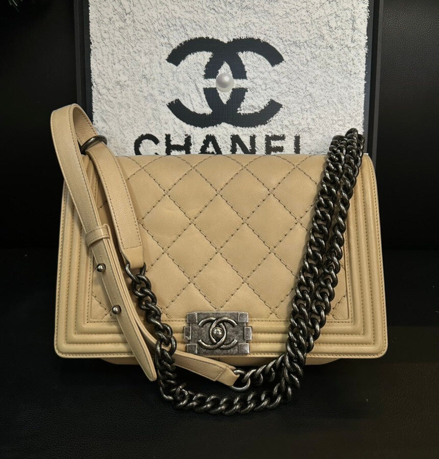 Chanel LeBoy Milk Tea Leather Quilted Crossbody One Shoulder Bag | Studio Nafay