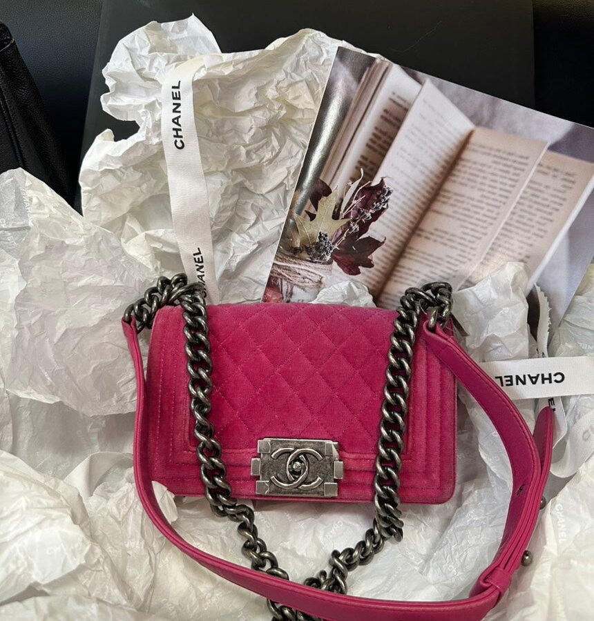 Chanel Rose Pink Small LeBoy Chain Crossbody Bag Silver Buckle | Studio Nafay