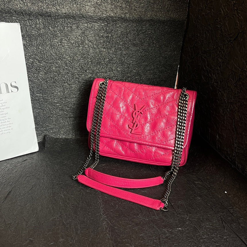 Yves Saint Laurent Rose Red Oil Wax Leather Small Niki Crossbody Bag | Studio Nafay
