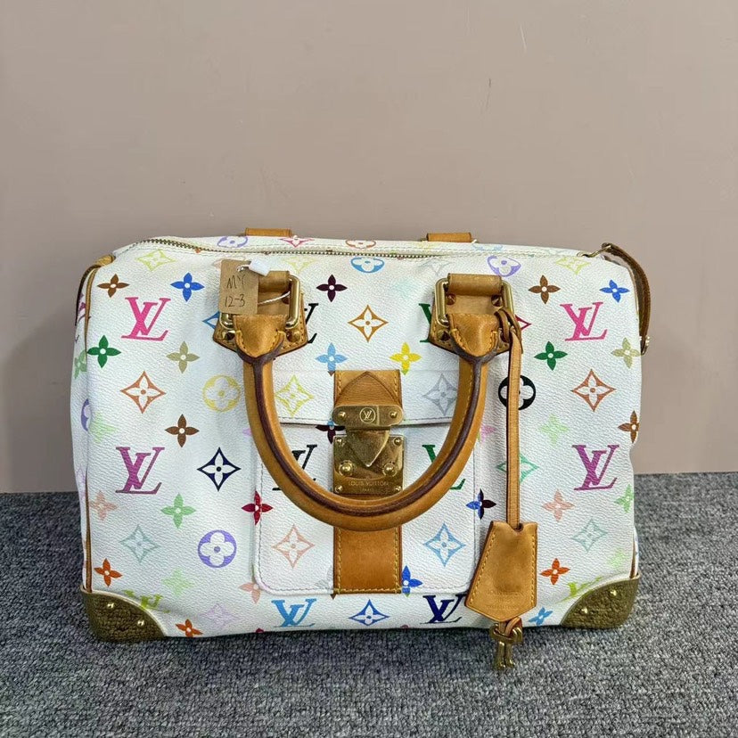 Louis Vuitton Multicolor White Speedy 30 Monogram Canvas Bag | Studio Nafay