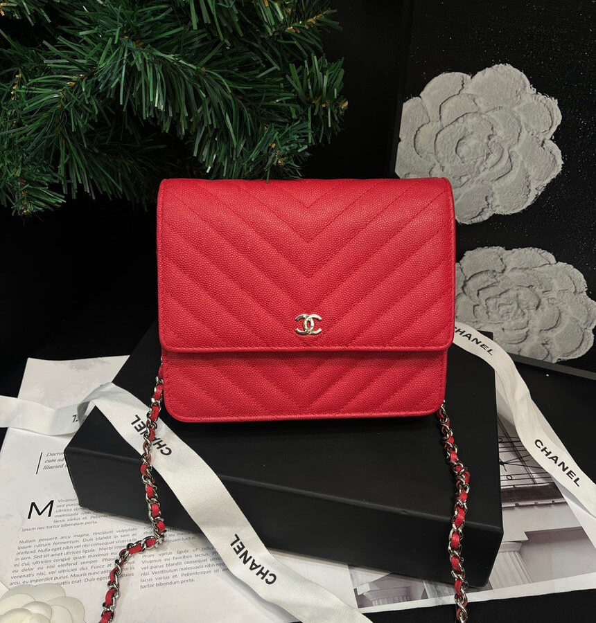 Chanel Peach Pink V Pattern WOC Crossbody Bag | Studio Nafay
