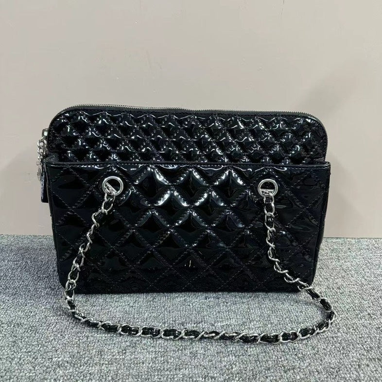 Chanel Quilted Black Patent Leather Shoulder Bag Medium | Studio Nafay
