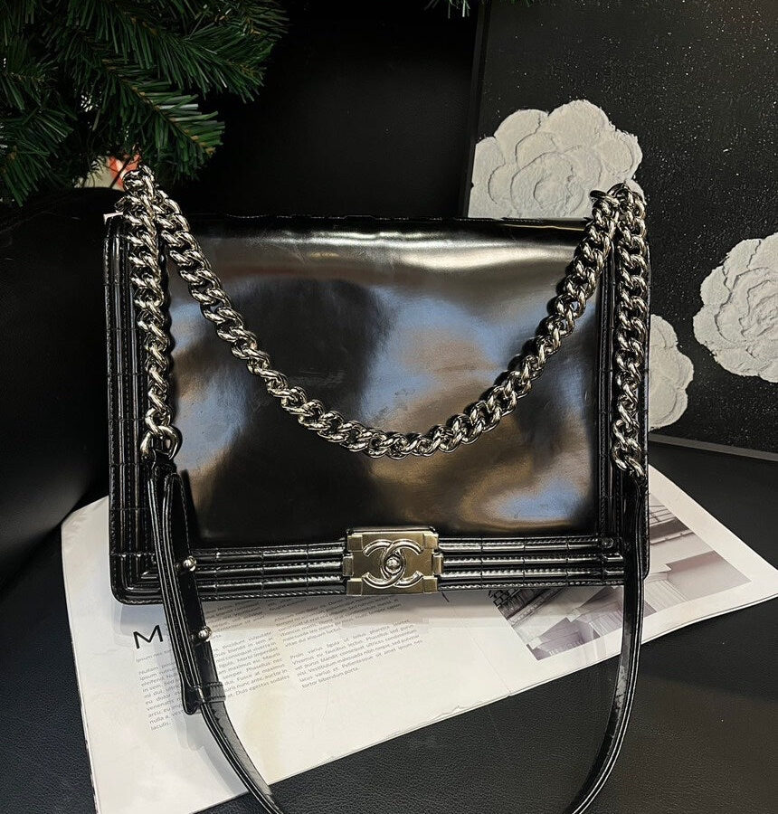 Chanel Leboy Black Silver Large Crossbody Bag | Studio Nafay