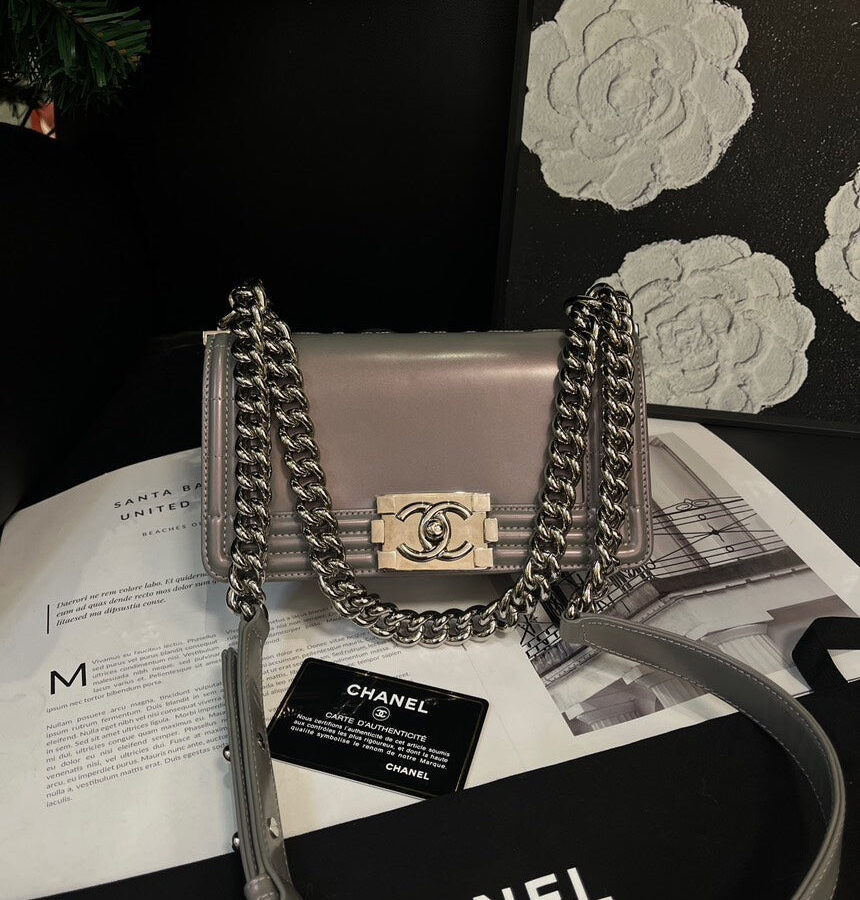 Chanel Small Leboy Crossbody Bag Mermaid Pink Gray | Studio Nafay
