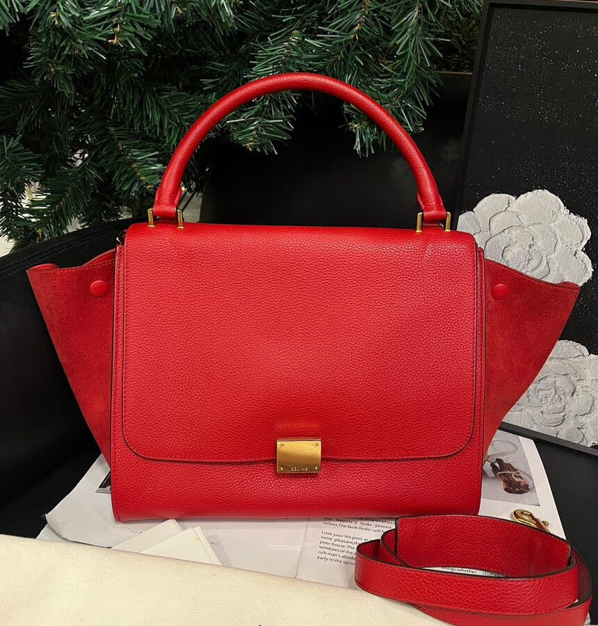 Celine Red Suede Leather Swing Crossbody Bag | Studio Nafay