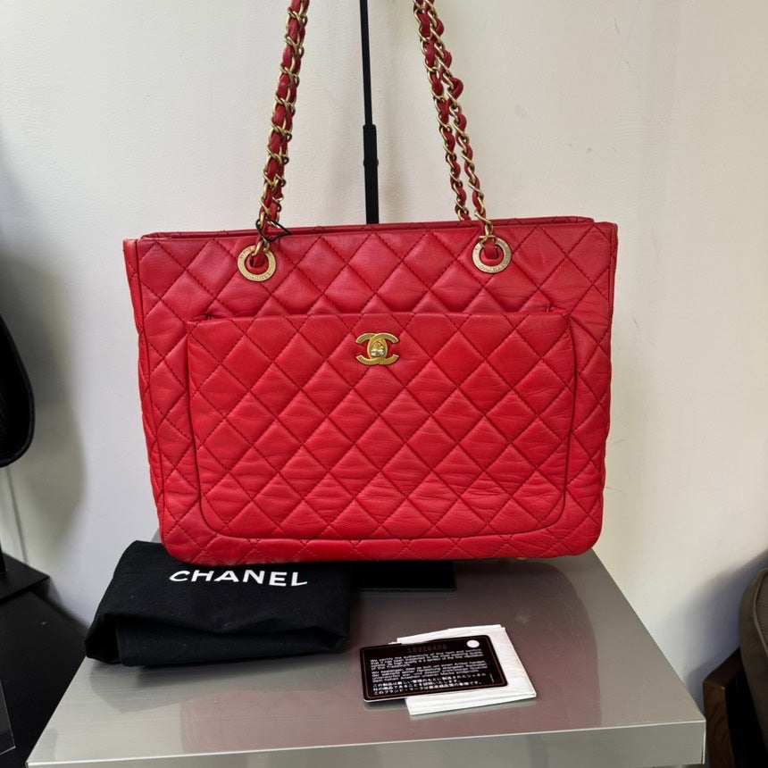Chanel Red Quilted Leather Tote Bag Medium