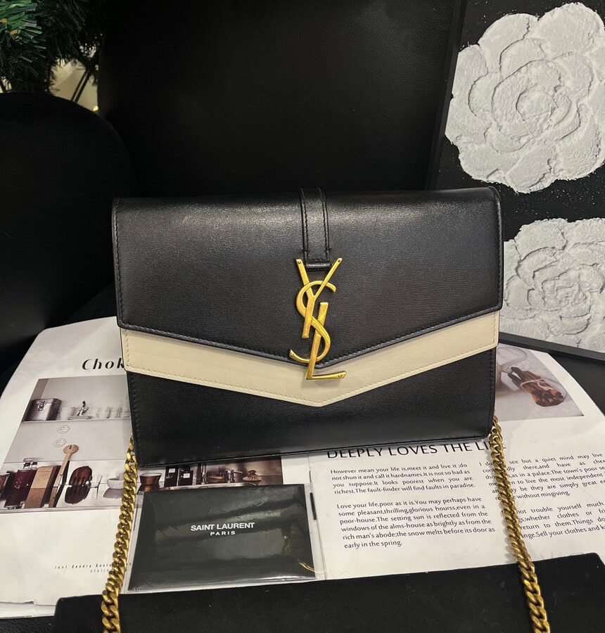 Saint Laurent Black White Colour Block Envelope Crossbody Bag | Studio Nafay