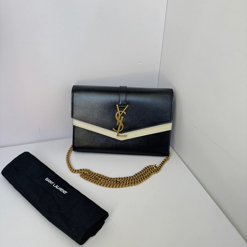Saint Laurent Monogram Envelope Crossbody Bag Black and White | Studio Nafay
