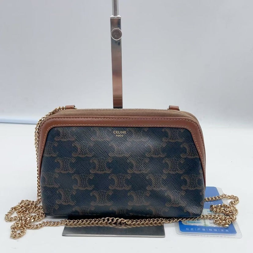 Celine Triomphe Canvas Brown Crossbody Bag | Studio Nafay