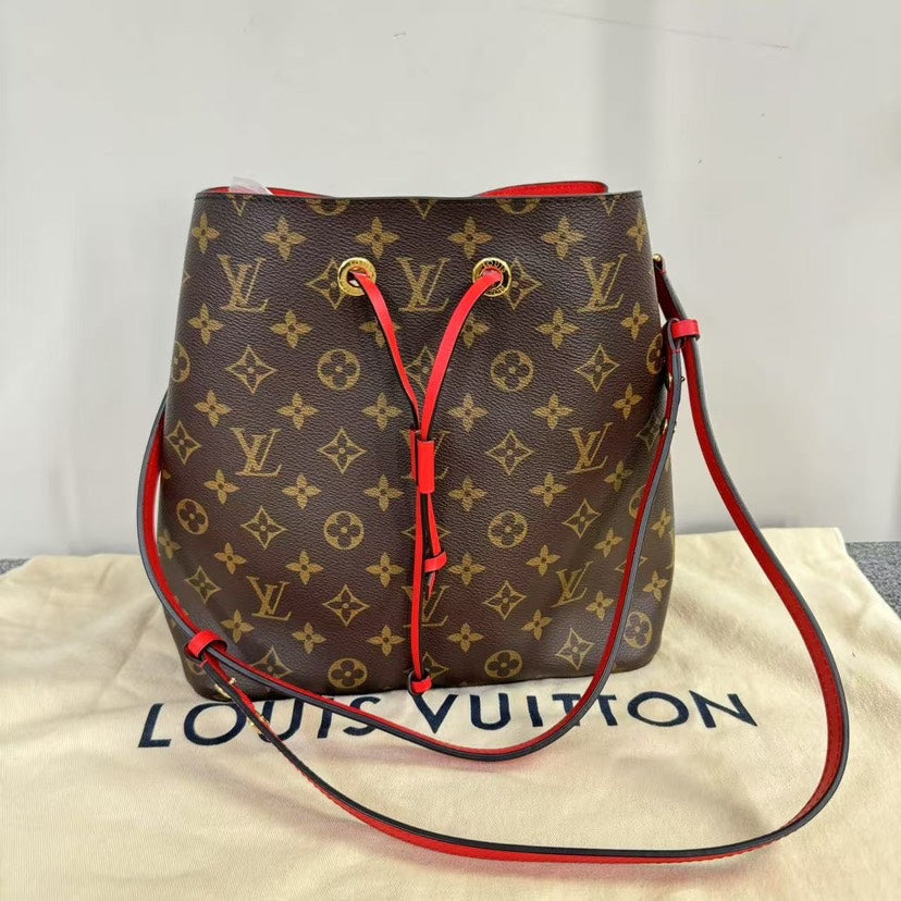 Louis Vuitton Noe Monogram Brown Red Bucket Bag | Studio Nafay