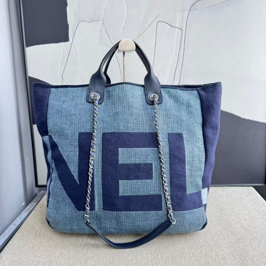 Chanel Deauville Tote Bag Blue Canvas Large | Studio Nafay