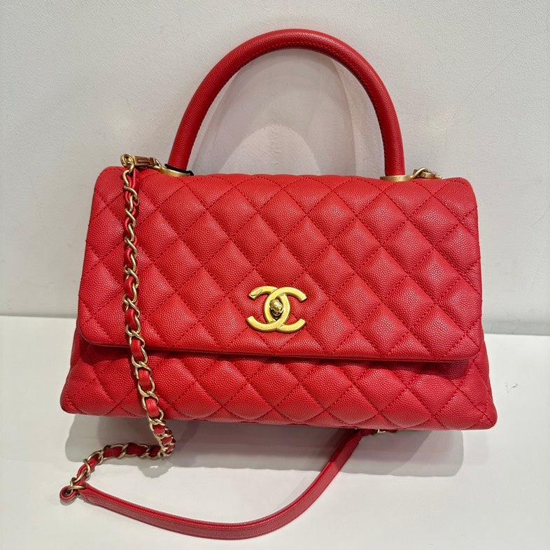 Chanel Coco Handle Chain Bag Red Quilted Leather Top Handle Bag